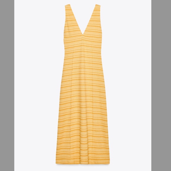 Zara yellow and orange rustic knit midi dress made in Europe NWT - Picture 2 of 11